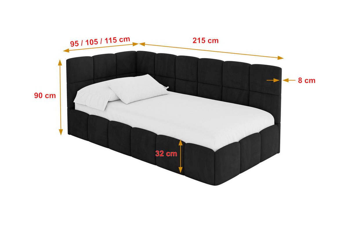 EINZELBETT Jugendbett mit Bettkasten Rechts, mit Matratze - LIVY 100x200 Schwarz - Schwarz, Holzwerkstoff/Textil (100/200cm) - ALTDECOR