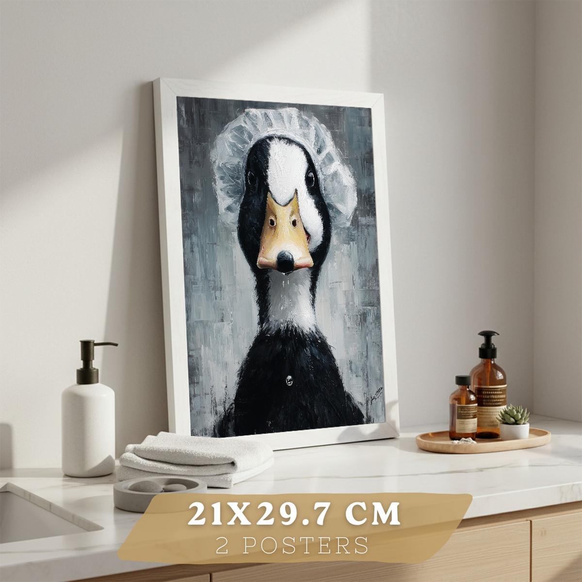 POSTER 2er-Set dekorative Badezimmer-Kunstdrucke, lustige für Wand, Waschbecken, Toilette und mit Tieren in der Badewanner, Stil Weißer Rahmen A4 - Weiß, Papier (29.7/21/3cm) - Nacnic