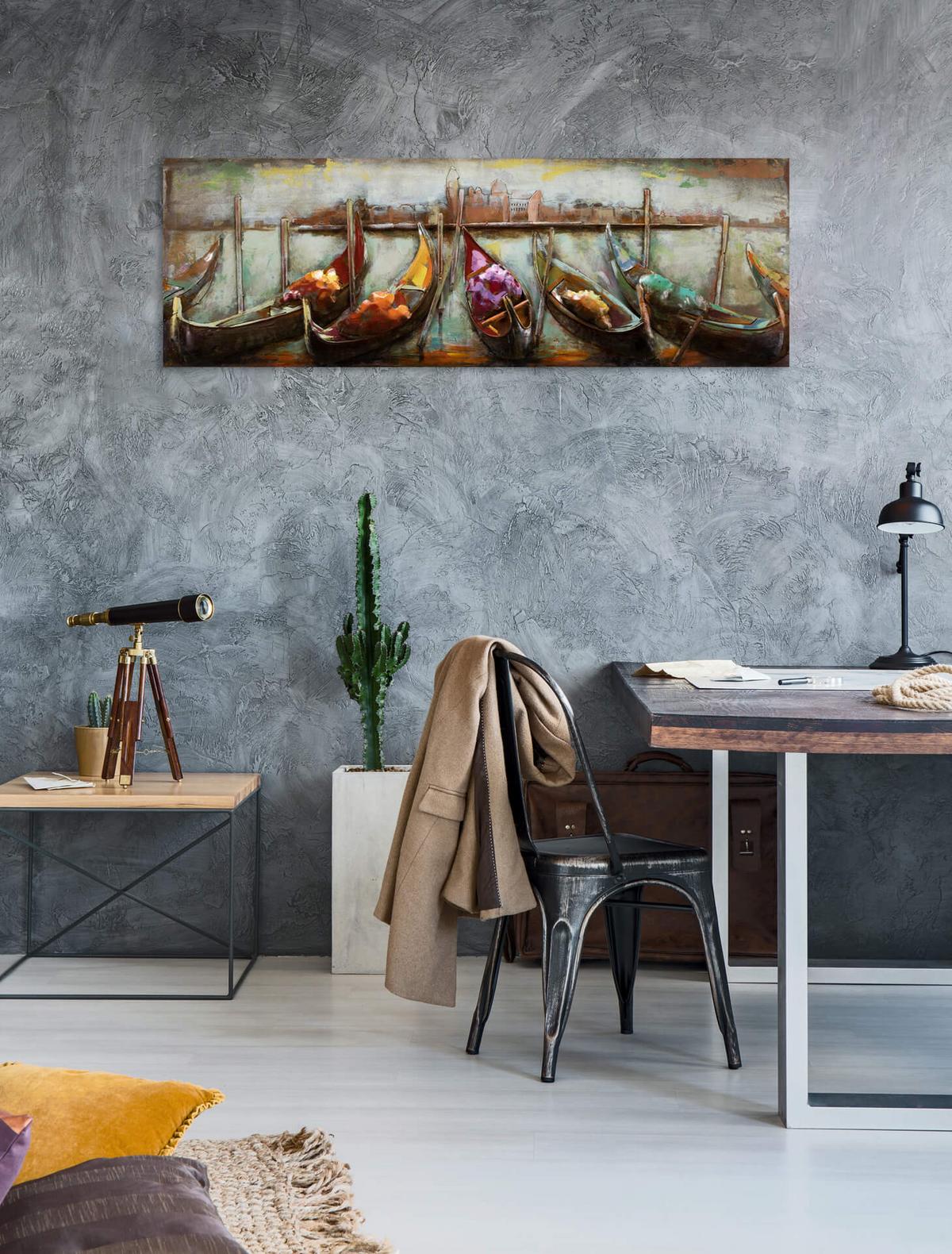 METALLBILD Blau 120/40 cm - Blau/Beige, Metall (5.6/40cm) - KUNSTLOFT