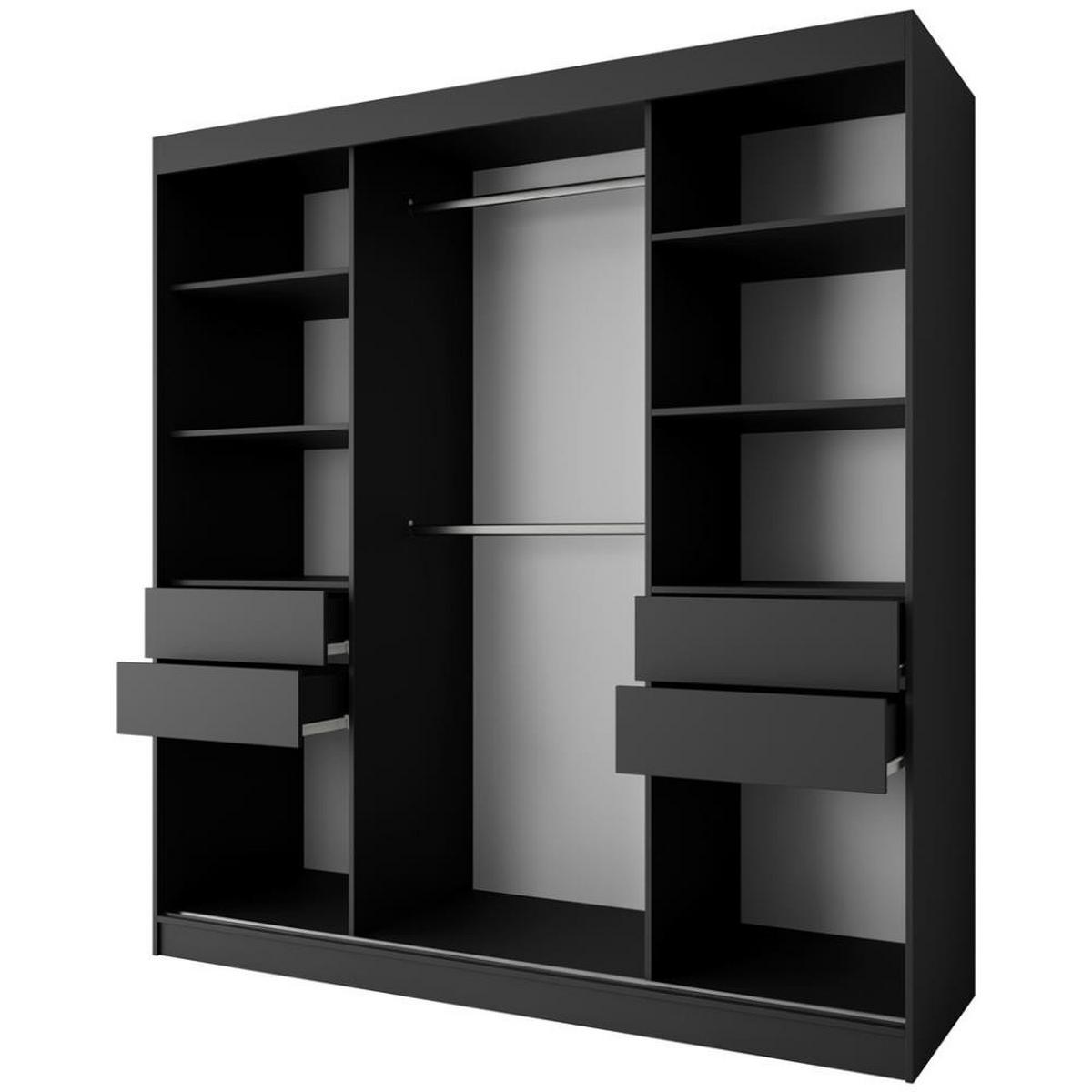 SCHWEBETÜRENSCHRANK Gaja II 200/216/61 schwarz mit Spiegel und Schubladen - Schwarz, Holzwerkstoff (200/216/61cm) - Beautysofa