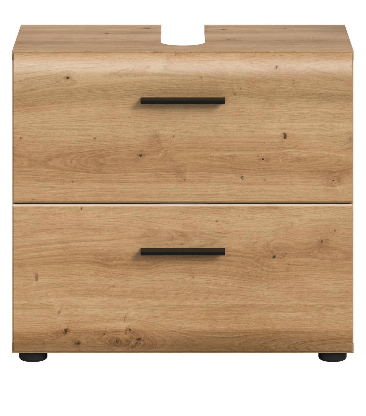 WASCHBECKENUNTERSCHRANK Eiche Artisan, Bad Unterschrank mit Vollauszug Schubkästen, Breite 60 cm - Schwarz/Eiche Artisan, Holzwerkstoff/Kunststoff (60/54/30cm) - Inn.Furn