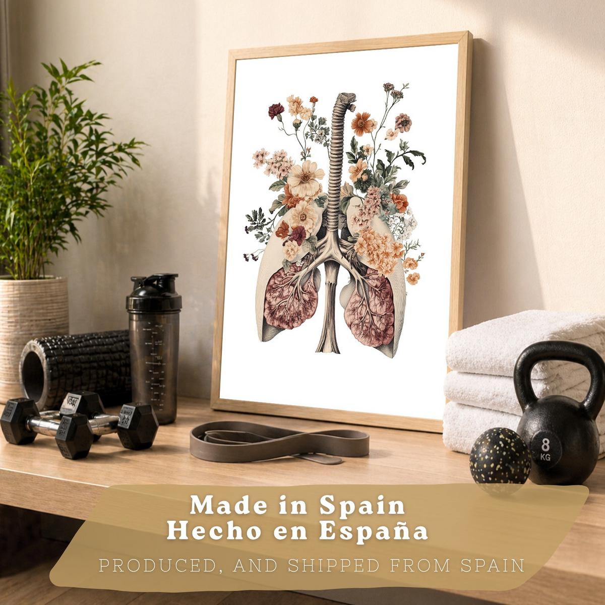 POSTER Set aus 6 Anatomie Mensch Florale Aquarell Drucke und mit Gehirn Lungen Skelett Nieren und Organen Botanische Größe Leichter Holzrahmen A3 & A4 - Beige, Papier (21/29.7/3cm) - Nacnic