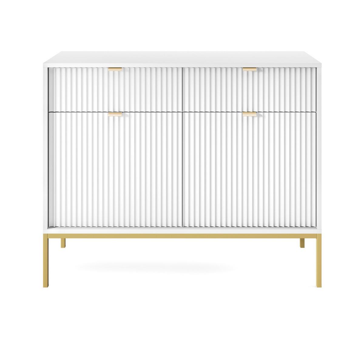 SIDEBOARD Eternas 2T 2S Weiß 104/83/39 cm – goldene Füße, mit geriffelten Fronten - Goldfarben/Weiß, Holzwerkstoff (104/83/39cm) - AX Living