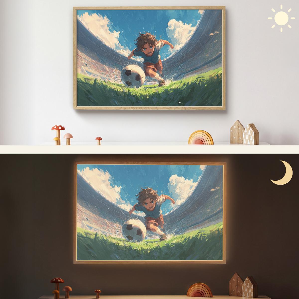 WANDLEUCHTE MIT AKKU Stadion - Fußballer - Ball 90x60 cm - Blau, Holzwerkstoff (90/60/8cm) - OnlyWow