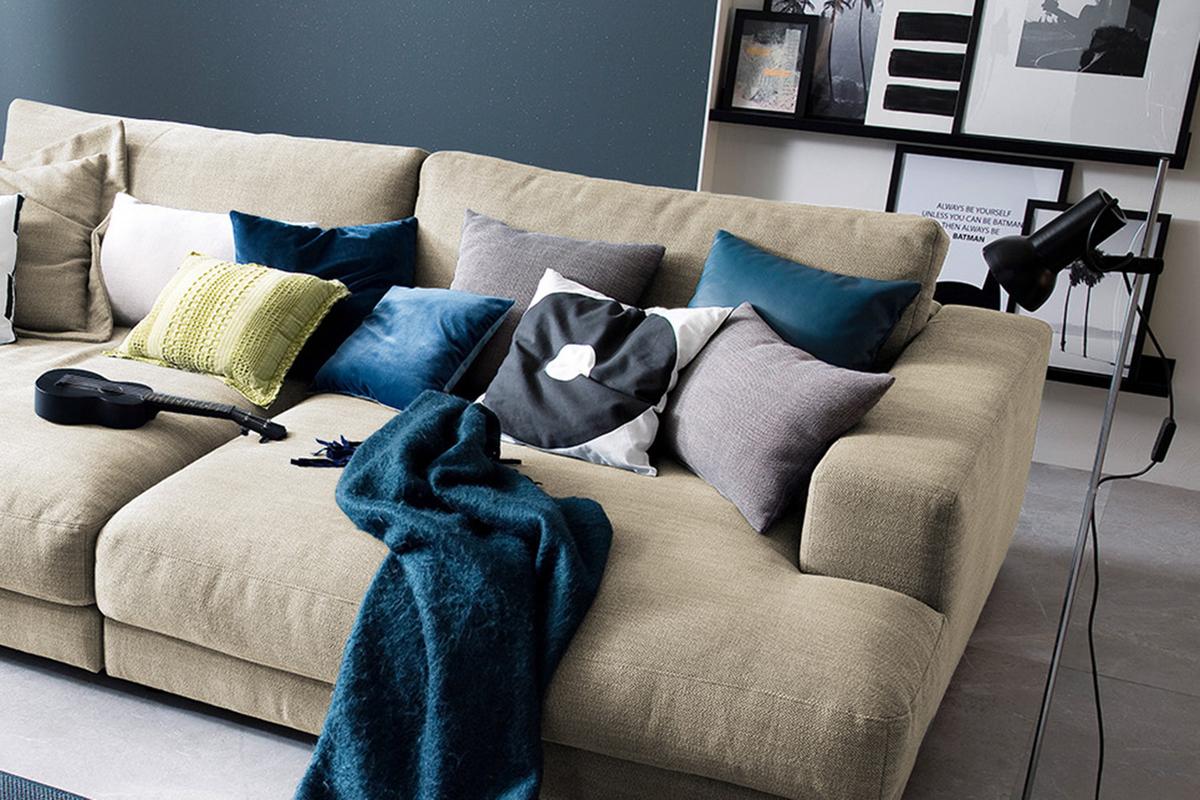 BIG SOFA MADELINE Cremeweiß Webstoff - Creme/Schwarz, Kunststoff/Textil (290/85/190cm) - KAWOLA