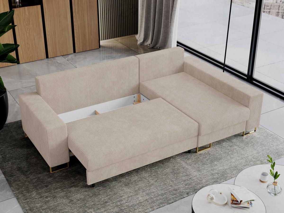 ECKSOFA Dorian Cord Beige - Beige/Goldfarben, Textil/Metall (242/138cm) - MKS