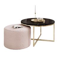COUCHTISCH CIRI-X mit Hocker Gold Chrom|Schwarz Hochglanz|Ascot pink - Schwarz Hochglanz/Goldfarben, Holzwerkstoff/Textil (70/70/46cm) - Lookway