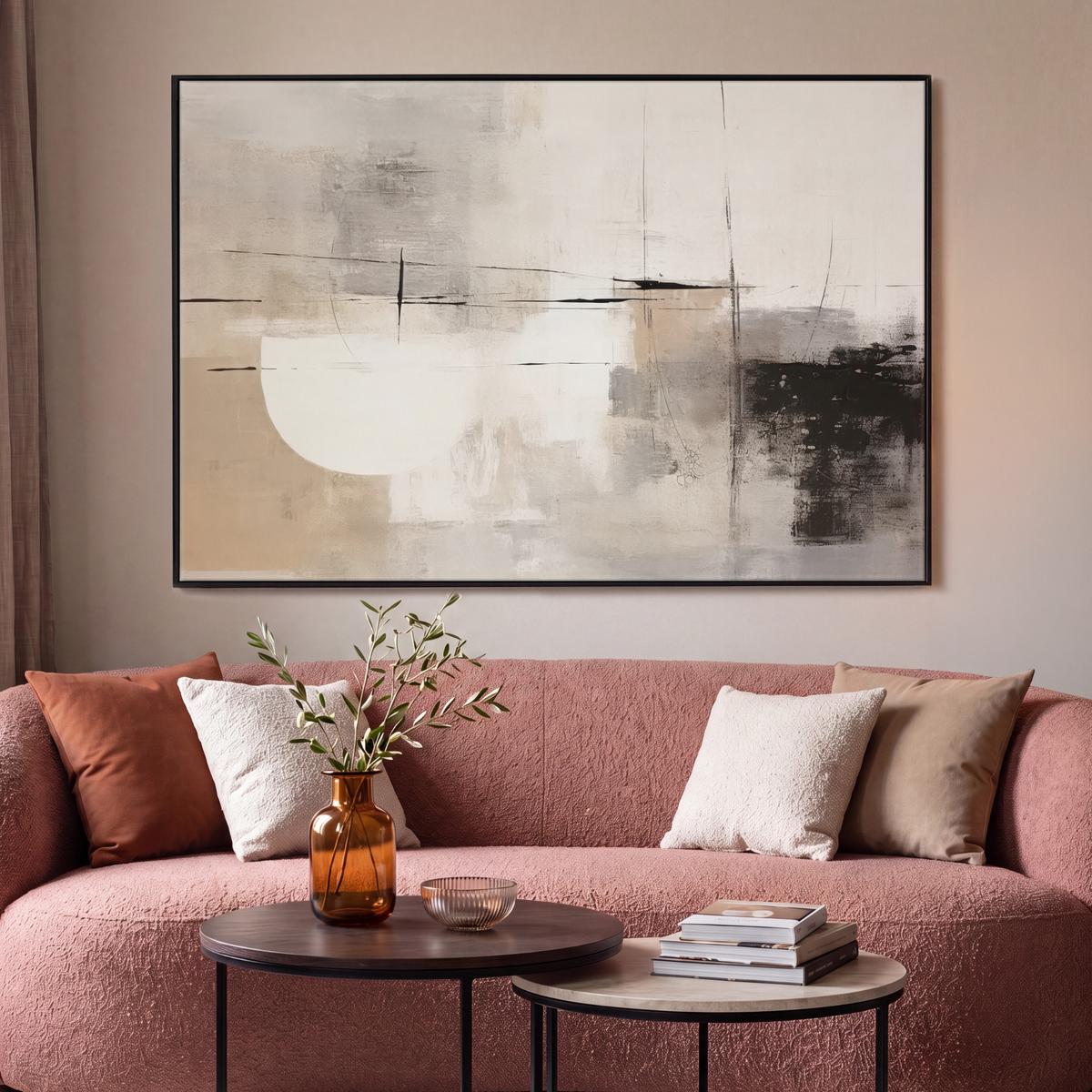 LEINWAND Bilder mit Rahmen - Abstrakt - Kunst - Grau - 120x80 - Hellgrau, Textil (120/80cm) - MuchoWow