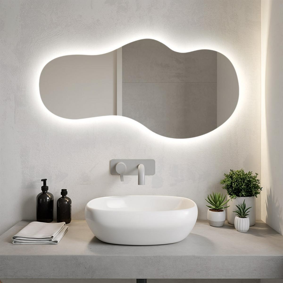 LED WANDSPIEGEL 40x80 cm asymmetrisch 4000K - Hellblau, Glas (40/80/0.4cm) - TULUP
