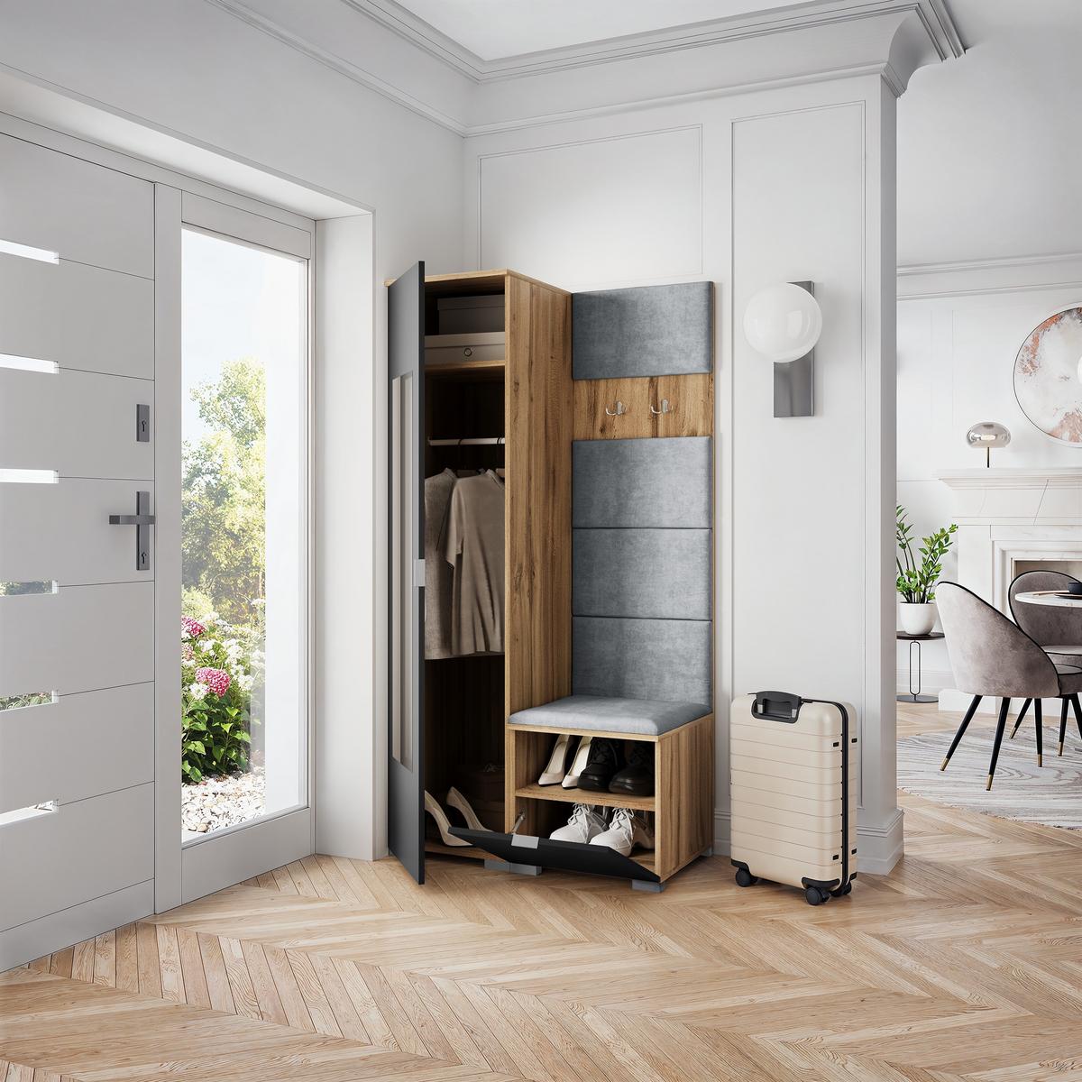 GARDEROBENSCHRANK LORI 95/181/51 cm Modern Eiche Wotan - Eiche Wotan/Hellgrau, Holzwerkstoff (95/181/51cm) - MASSENO
