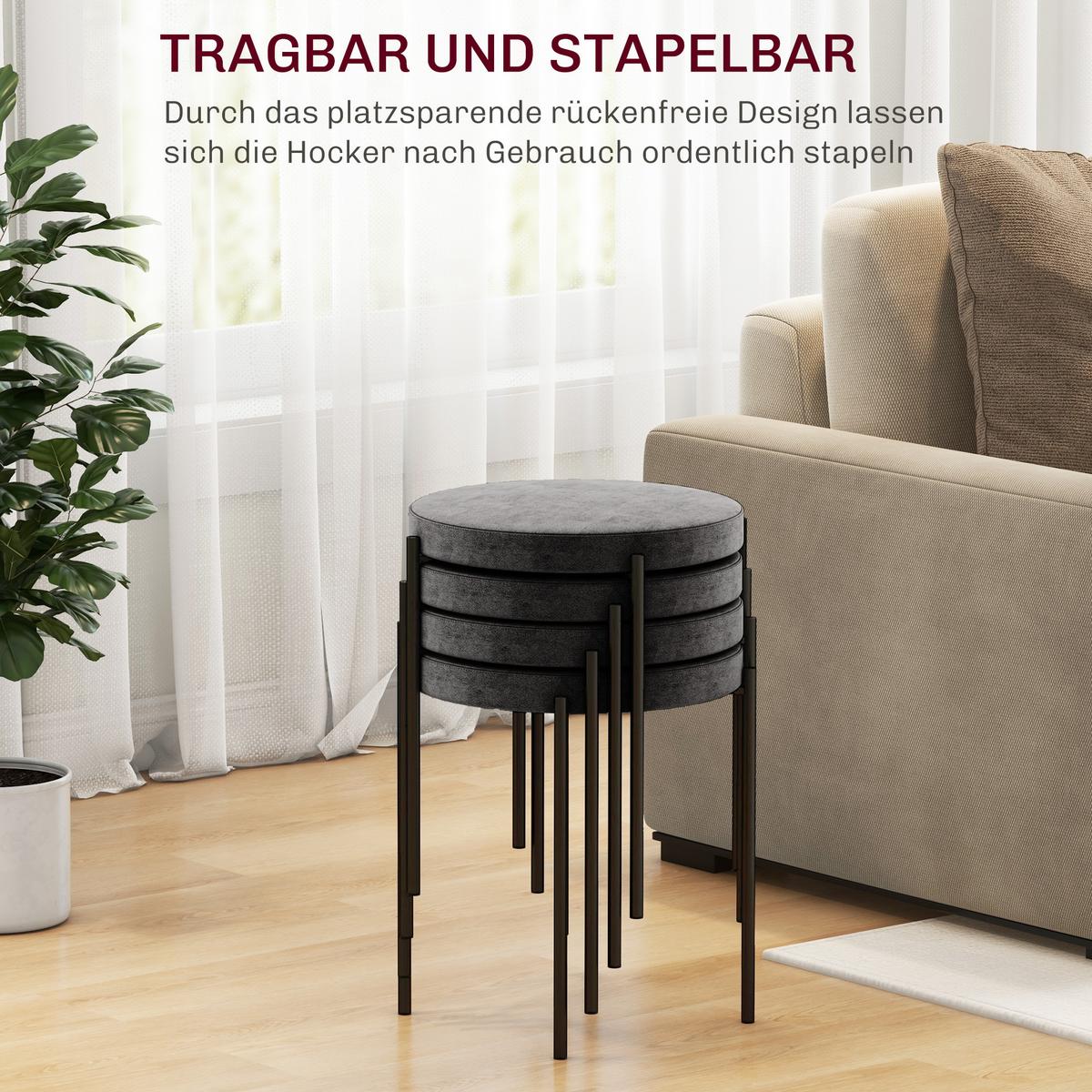 4ER-SET Esszimmerhocker Esszimmerstühle Küchenstuhl modern Polyester Metall Grau - Grau, Kunststoff (41.5/46/41.5cm) - HOMCOM