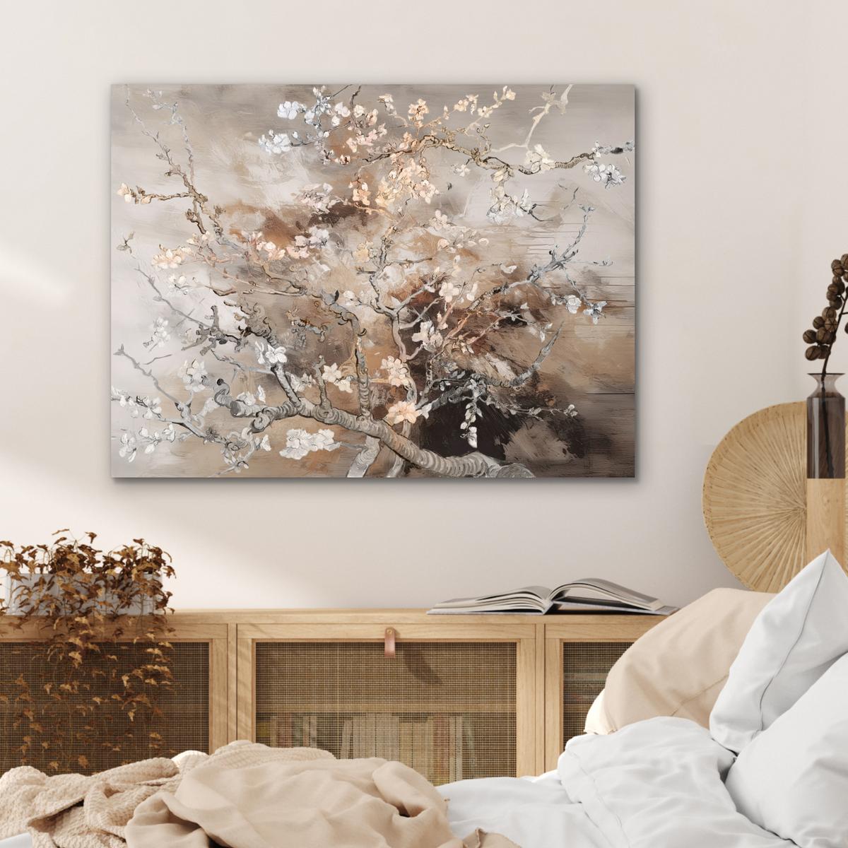 METALLBILD Mandelblüte - Kunst - Van Gogh - Beige - Abstrakt 80x60 cm - Braun, Metall (80/60cm) - MuchoWow