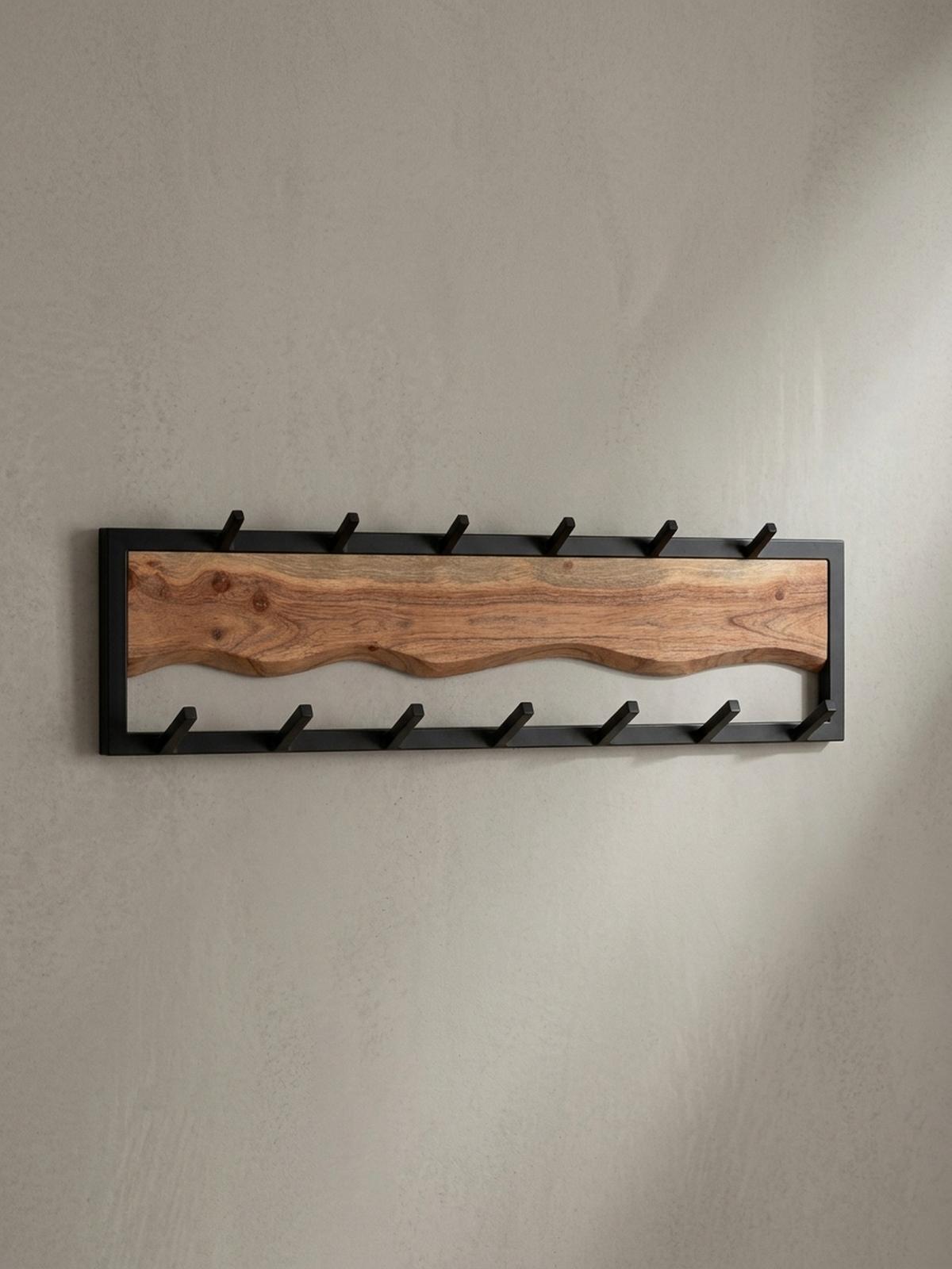 WANDGARDEROBE Akazie Massivholz Metall Modern 80x20x8 cm mit Wellenmuster - Akaziefarben, Holz (80/22/8cm) - KADIMA DESIGN