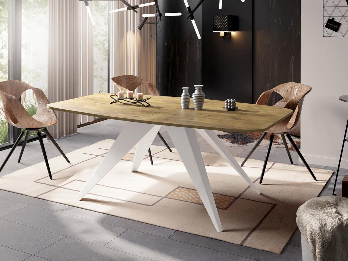 ESSTISCH Fatina rechteckig ausziehbar, Lancelot Eiche 160-198/90/76 cm - Eichefarben/Weiß, Holzwerkstoff/Metall (80/200/76cm) - WFL GROUP