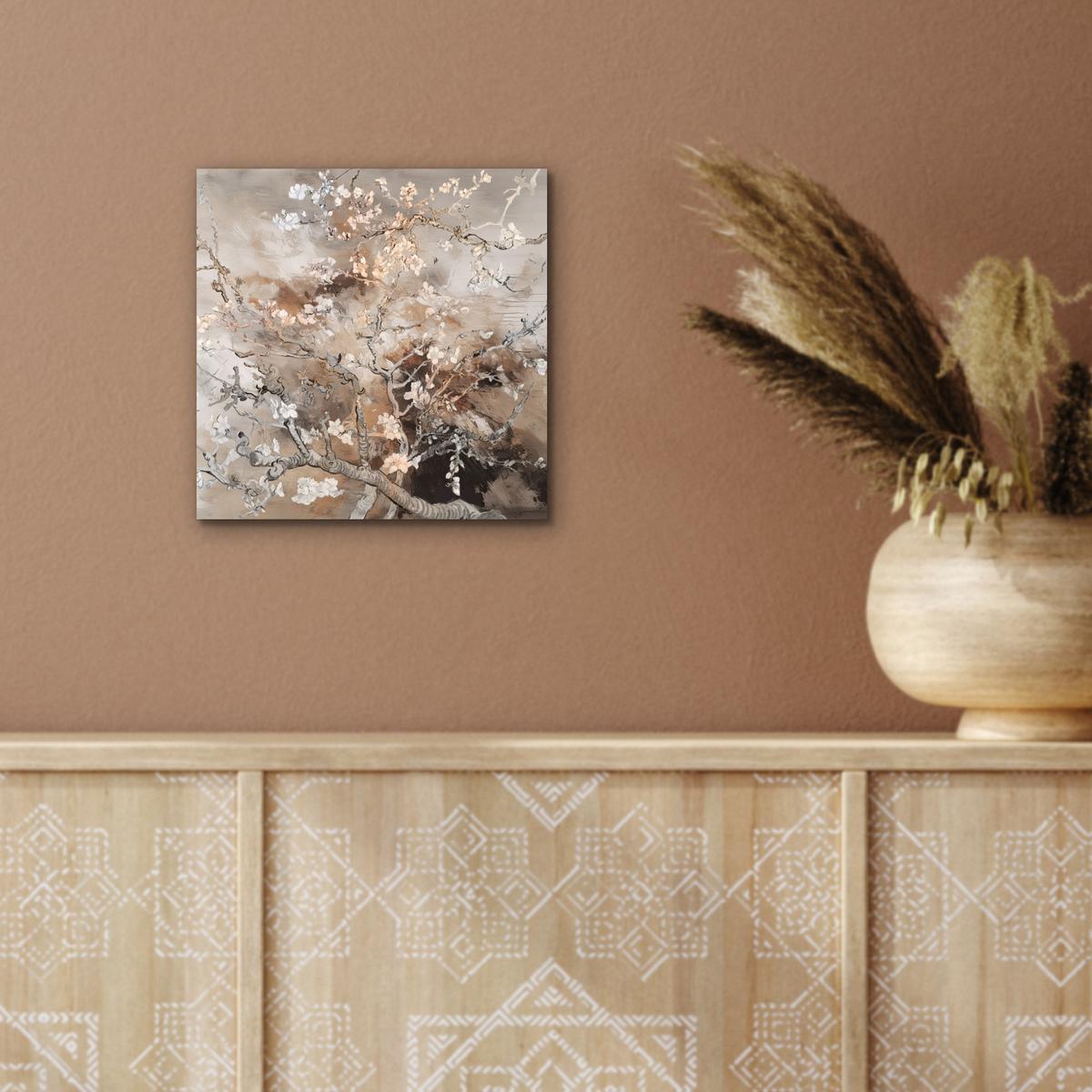 METALLBILD Mandelblüte - Kunst - Van Gogh - Beige - Abstrakt 20x20 cm - Braun, Metall (20/20cm) - MuchoWow