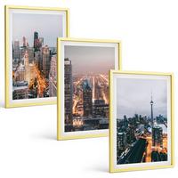 BILDER SET 3er Set - 40x60 cm Goldrahmen - Städte bei Nacht, Wolkenkratzer, Lichter - Goldfarben, Kunststoff (40/60cm) - TULUP