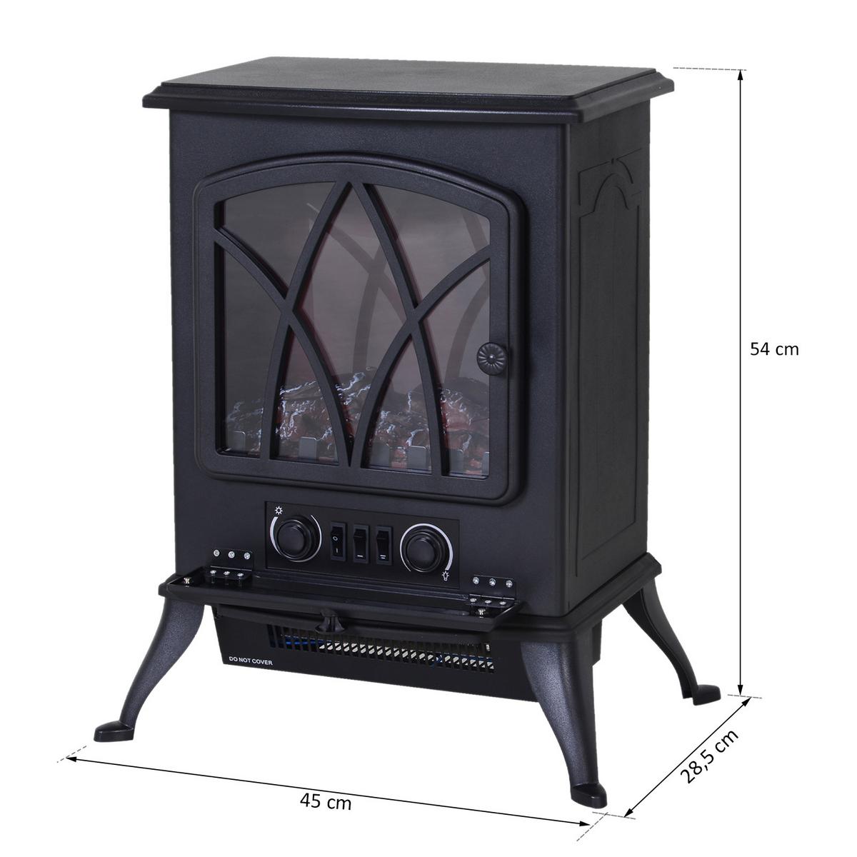 ELEKTROKAMIN Elektrischer Kamin Kaminofen 1000W/2000W - Schwarz, Metall (28.5/54/45cm) - HOMCOM