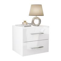 NACHTTISCH LINA LUX hängend mit Hochglanzplatte, Chromgriffe - Silberfarben/Weiß, Holzwerkstoff (45/42/39cm) - Lookway