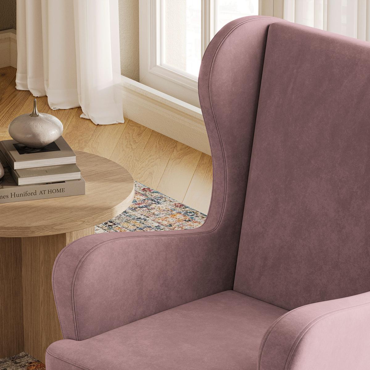 SESSEL VOGERA Ohrensessel Polstersessel, Rosa - Pink/Eichefarben, Holzwerkstoff (78/103/85cm) - MASSENO