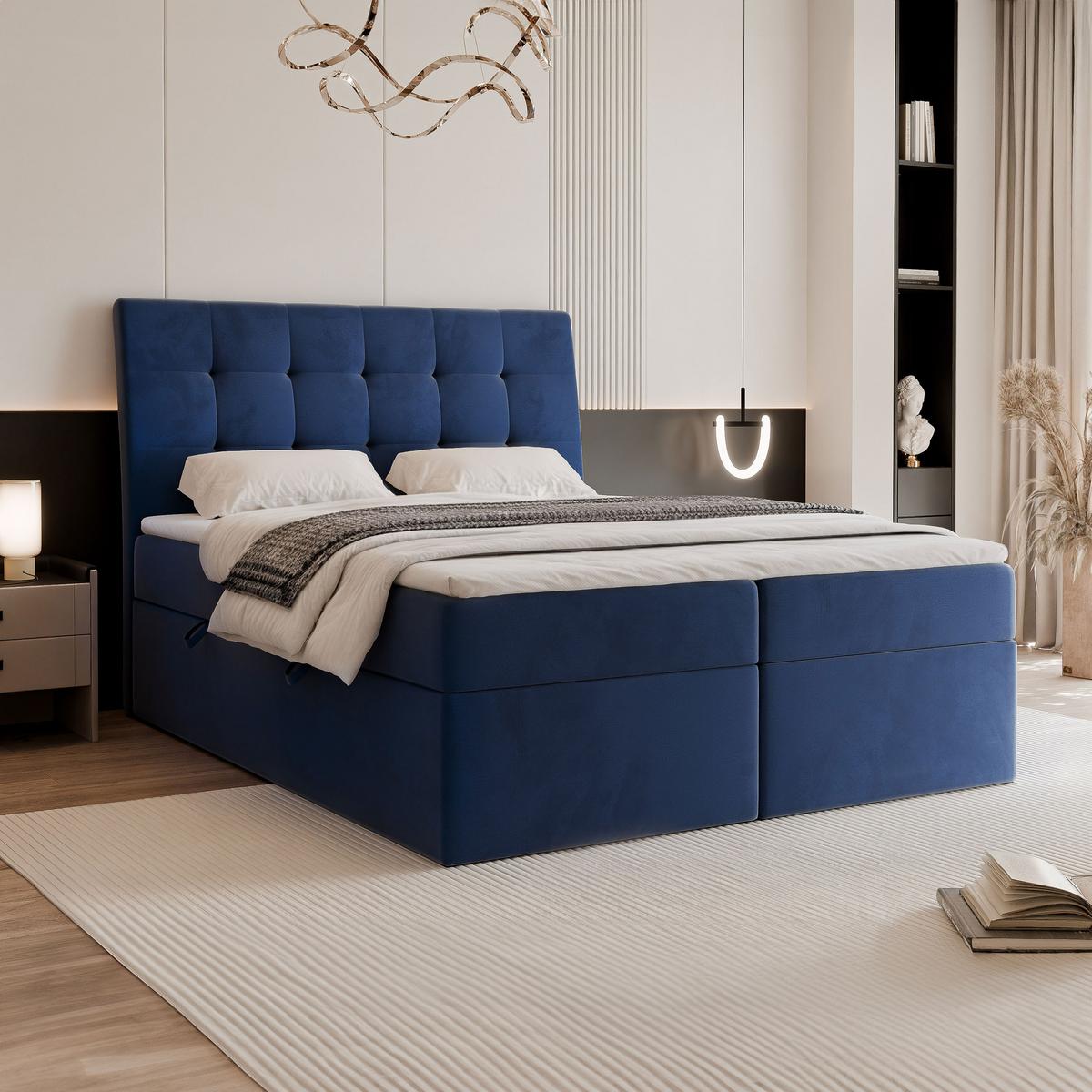 BOXBETT 140x200 cm mit Topper - Blau, Textil (140/200cm) - Idohome