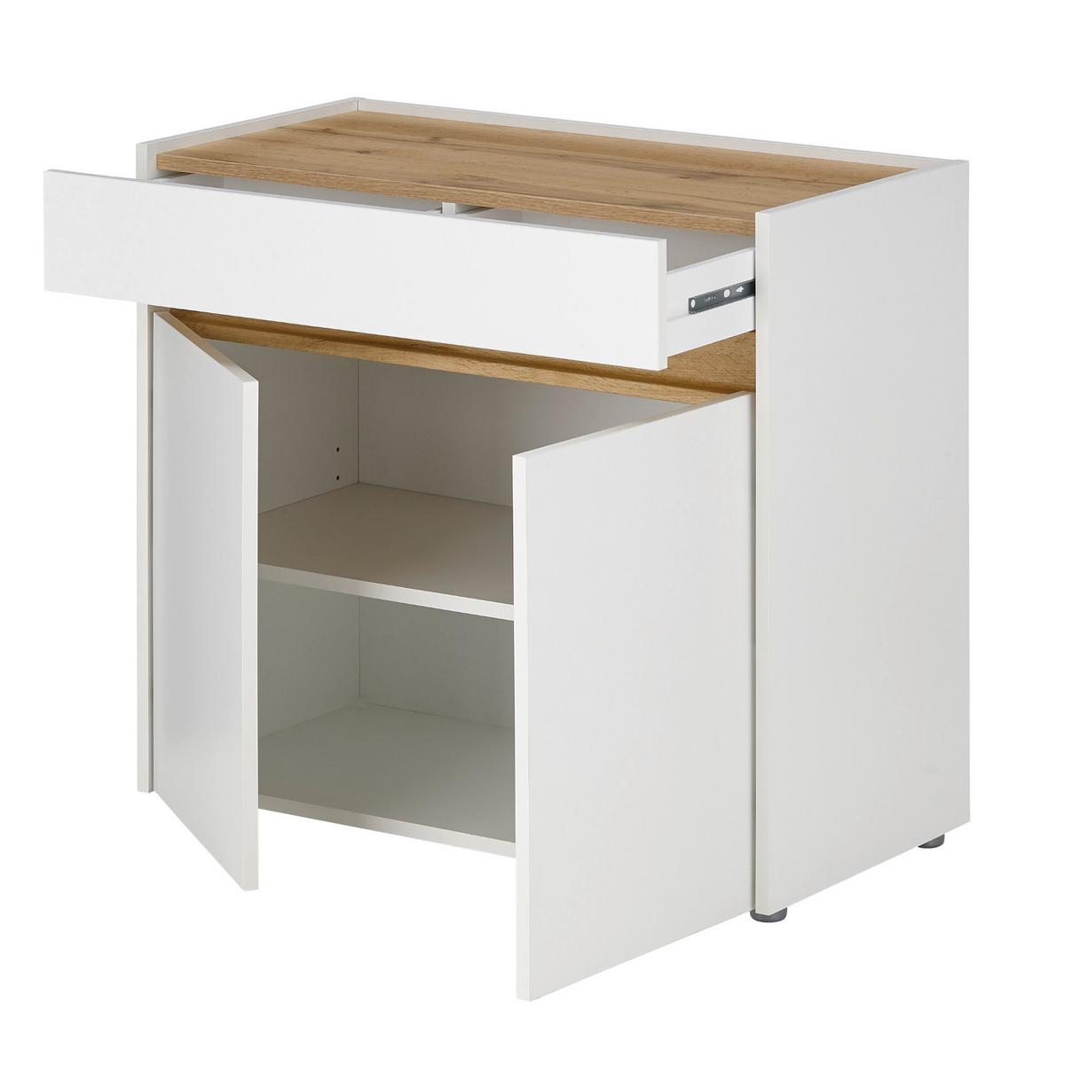 STANDCONTAINER Weiß, Eiche Wotan 80 x 70 cm, Büro Kommode mit Schubkasten, Schreibtischhöhe - Eichefarben/Eiche Wotan, Holzwerkstoff/Kunststoff (80/70/40cm) - Furn.Design