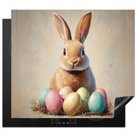 HERDABDECKPLATTE Osterhase - Pastell - Eier Ceranfeldabdeckung 59x52 cm - Beige, Kunststoff (59/52/0.2cm) - MuchoWow