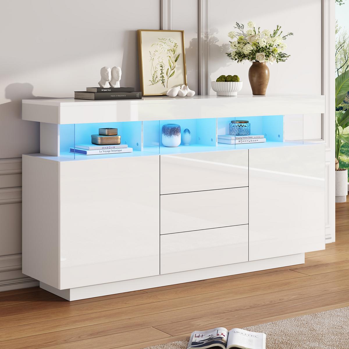 SIDEBOARD mit LED Weiß 140/35/80 CM - Weiß, Holzwerkstoff (35/80/140cm) - Urban Meuble