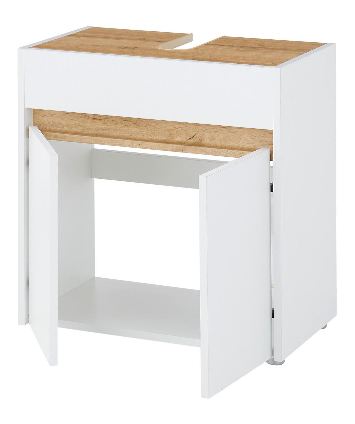 WASCHBECKENUNTERSCHRANK weiß, Wotan Eiche, Badezimmer Unterschrank 60 cm - Eiche Wotan/Silberfarben, Holz/Holzwerkstoff (60/62/34cm) - Furn.Design