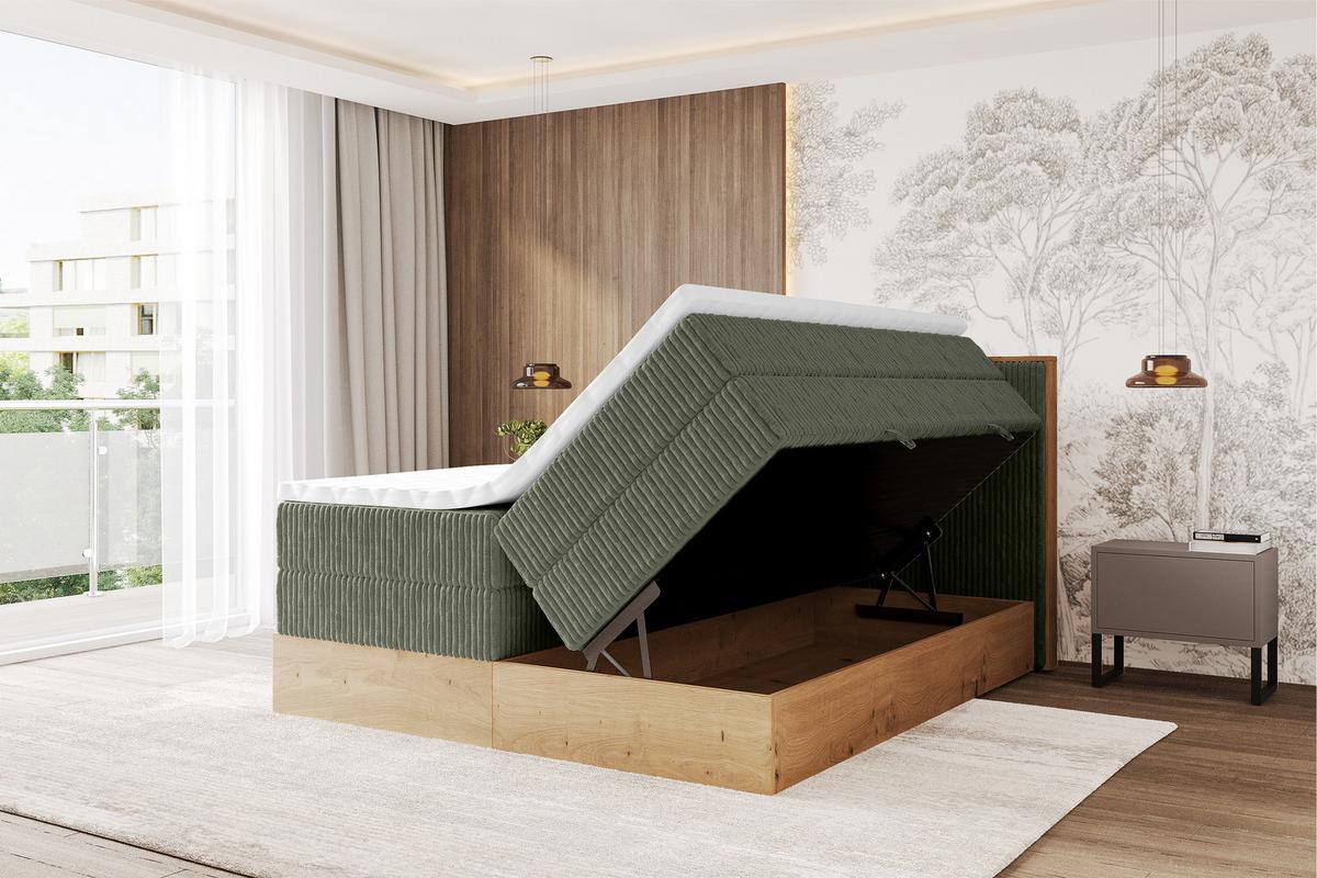 BOXSPRINGBETT LOLLI9 -KING 120x200 - H3/H4 Olivgrün - Olivgrün, Holzwerkstoff (120/200cm) - ALTDECOR
