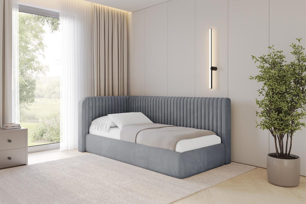 EINZELLBETT Jugendbett mit Bettkasten, Rechts - AURY 100x200 Grau - Blaugrau, Holzwerkstoff/Textil (100/200cm) - ALTDECOR