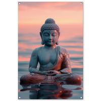 GARTENPOSTER Buddha - Statue - Buddha - Wasser - Kunst - Buddha Outdoor Bilder 80x120 cm - Blaugrau, Kunststoff (80/120/0.2cm) - OnlyWow