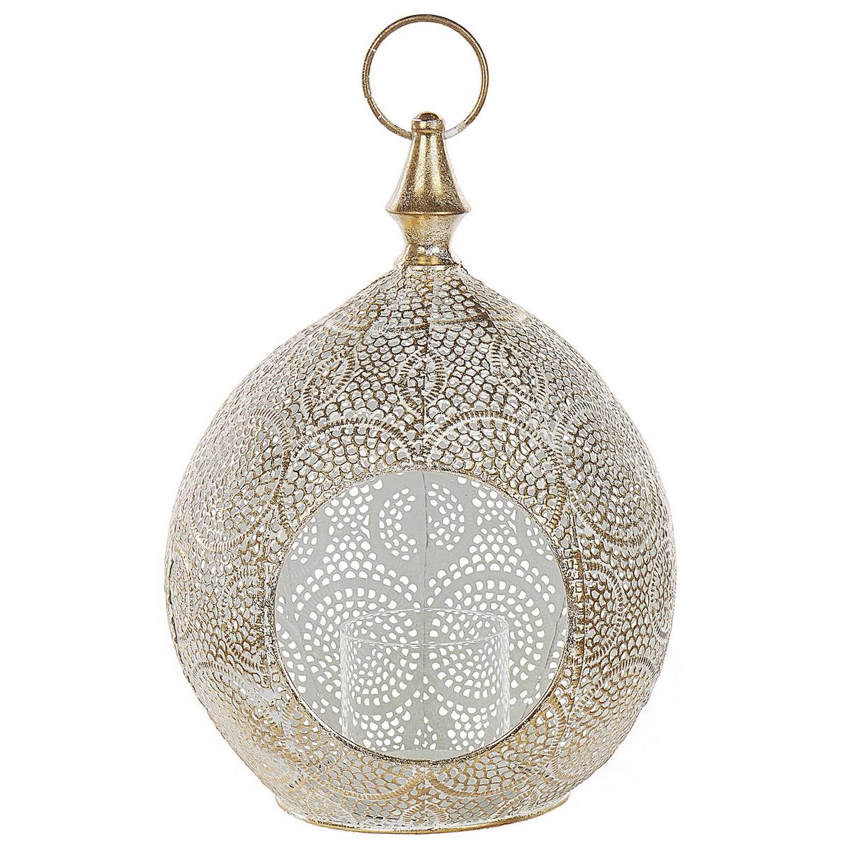 LATERNE Gold Laeso - Goldfarben/Weiß, Metall (24/33/24cm) - Beliani