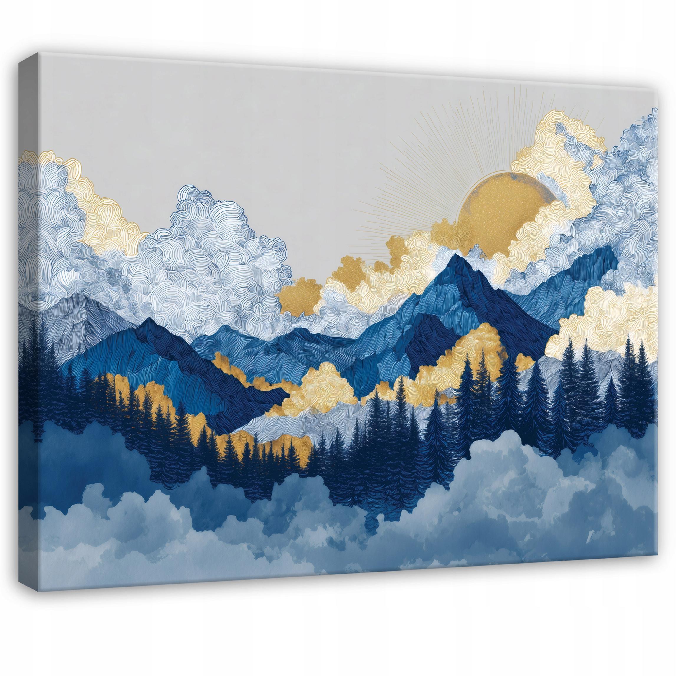 LEINWANDBILD Berge Aquarell Blau 120x80 cm - Multicolor, Holzwerkstoff (120/80cm) - Wallarena