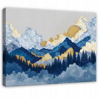 LEINWANDBILD Berge Aquarell Blau 120x80 cm - Multicolor, Holzwerkstoff (120/80cm) - Wallarena