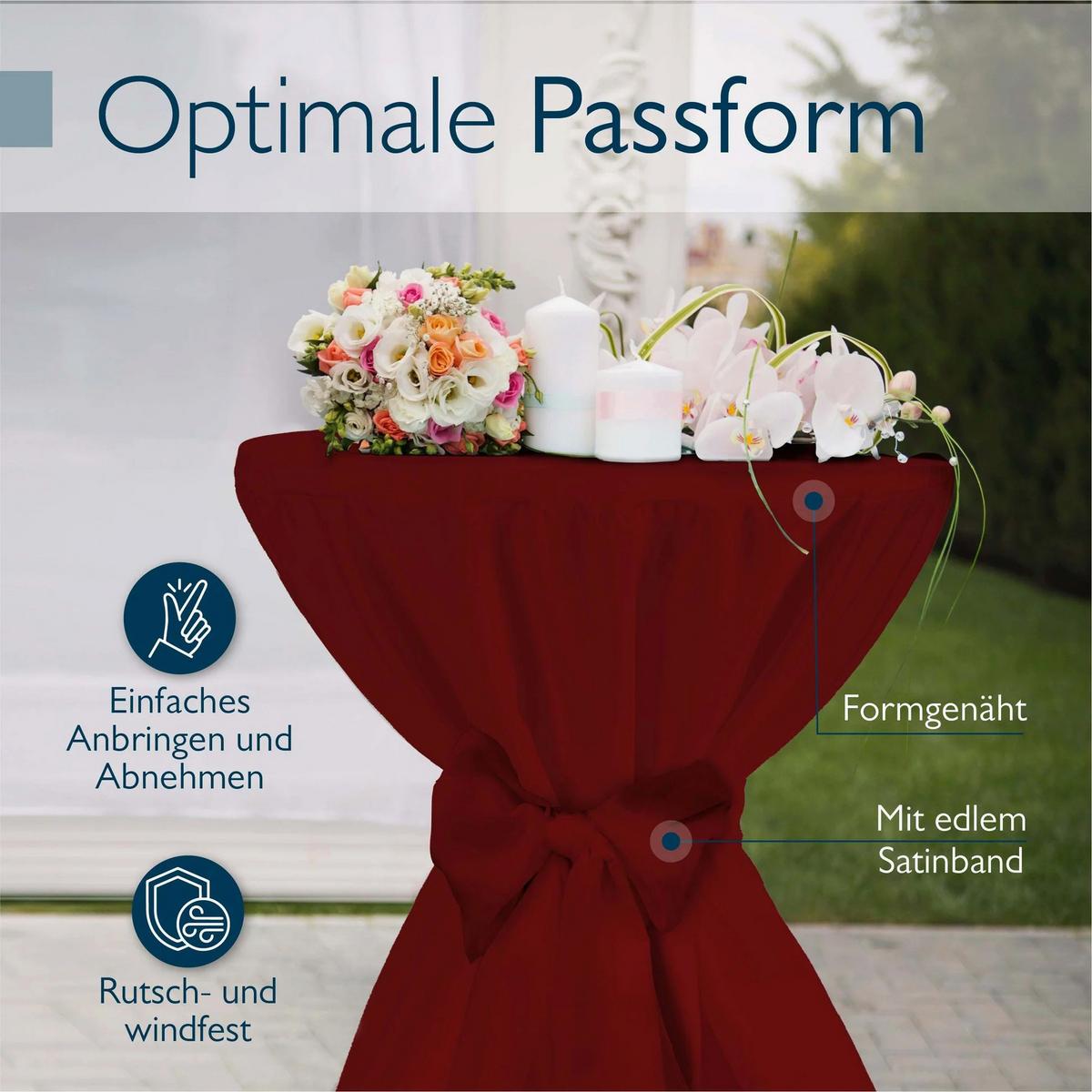 STEHTISCH Sylt Ø 70cm Grau mit Premium Stehtischhusse Ø 70cm Bordeaux - Bordeaux/Rot, Kunststoff/Textil (70/70/110cm) - Beautissu 