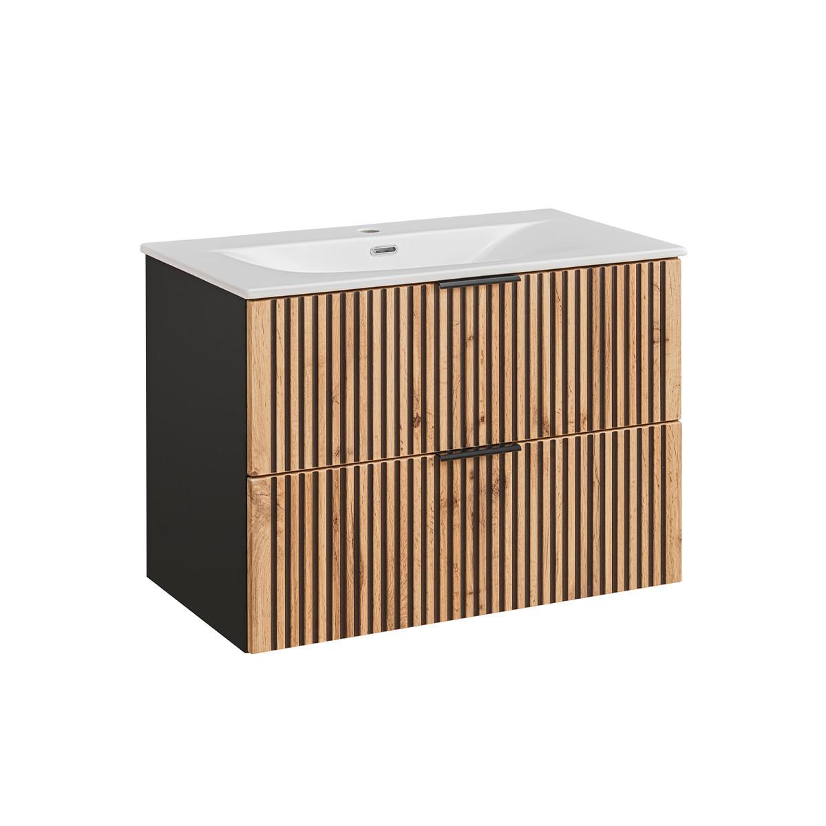 WASCHTISCH 80.2cm Gaia Holz in Eichenoptik und Schwarz - Schwarz, Holzwerkstoff (80.2/57/46cm) - Petits-meubles