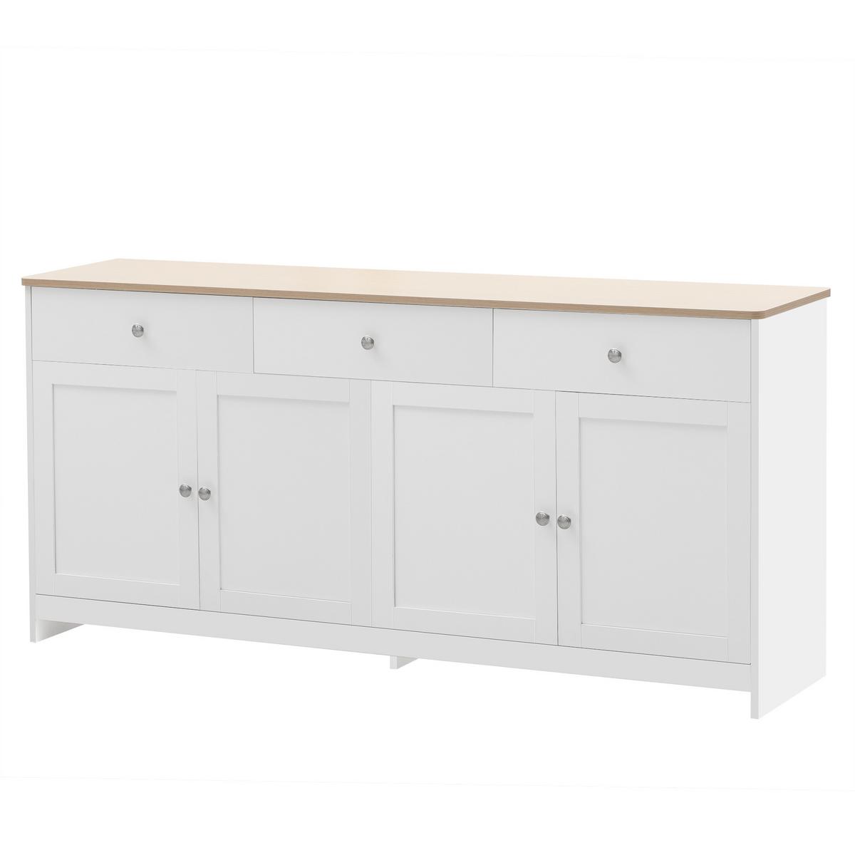SIDEBOARD weiß & holzoptik 4 türen & 3 schubladen - Weiß, Holzwerkstoff (160/75/37cm) - Urban Meuble