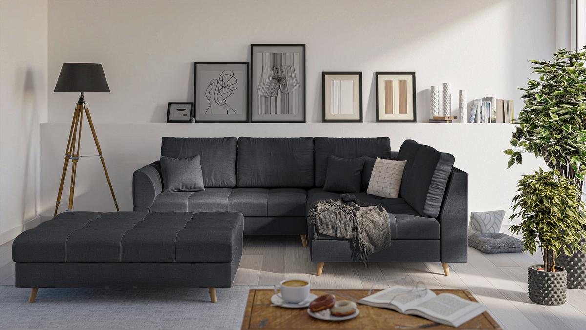 HOCKER Lorine Mikrofaser Anthrazit - Anthrazit, Textil (118/40/73cm) - S-Style Möbel