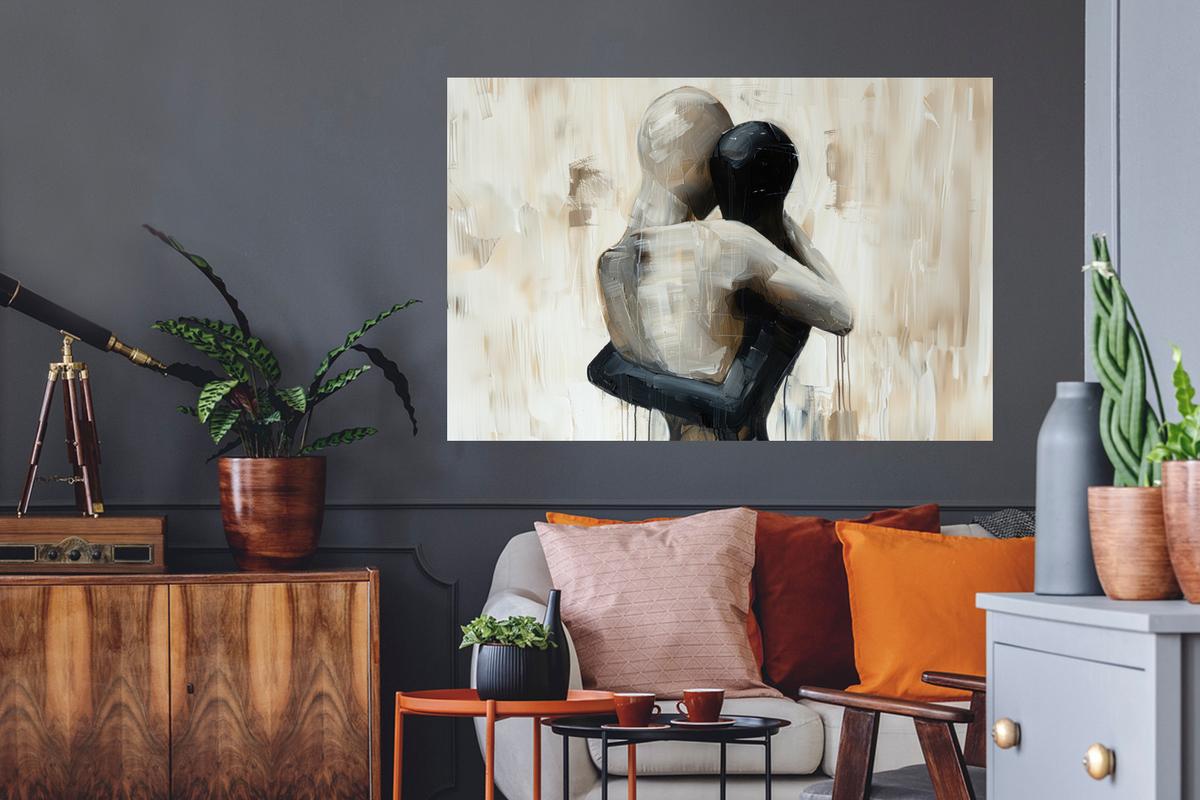 WANDTATTOO Abstrakt - Liebe - Schwarz und weiß - Modern Wandsticker 120x80 cm - Schwarz, Kunststoff (120/80/0.1cm) - MuchoWow