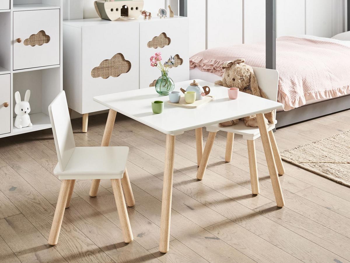 KINDERTISCH mit Stühlen Weiß Wringley - Weiß, Holzwerkstoff (60/42/60cm) - Beliani