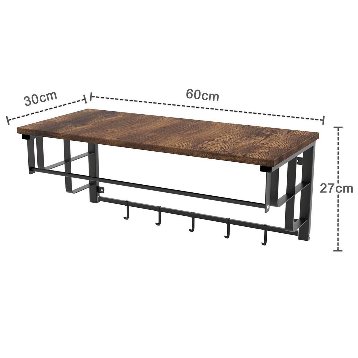 WANDGARDEROBE mit abnehmbaren Haken 60/30/27 cm - Braun, Metall (30/27/60cm) - Intirilife