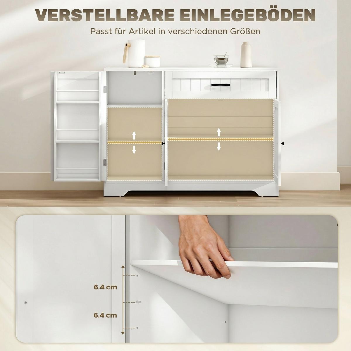 SIDEBOARD MDF Weiß - Schwarz/Weiß, Holzwerkstoff/Metall (40/80/110cm) - HOMCOM