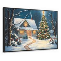 LEINWAND Bilder mit Rahmen - Weihnachten - Weihnachtsbaum - Winter - Zuhause - Schnee - 140x90 - Smaragdgrün, Textil (140/90cm) - MuchoWow