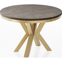 ESSTISCH Clara Gold runder ausziehbarer, Dunkelgrauer Chicago Beton 100-180/100/76 cm - Dunkelgrau/Goldfarben, Holzwerkstoff/Metall (100/176/76cm) - WFL GROUP