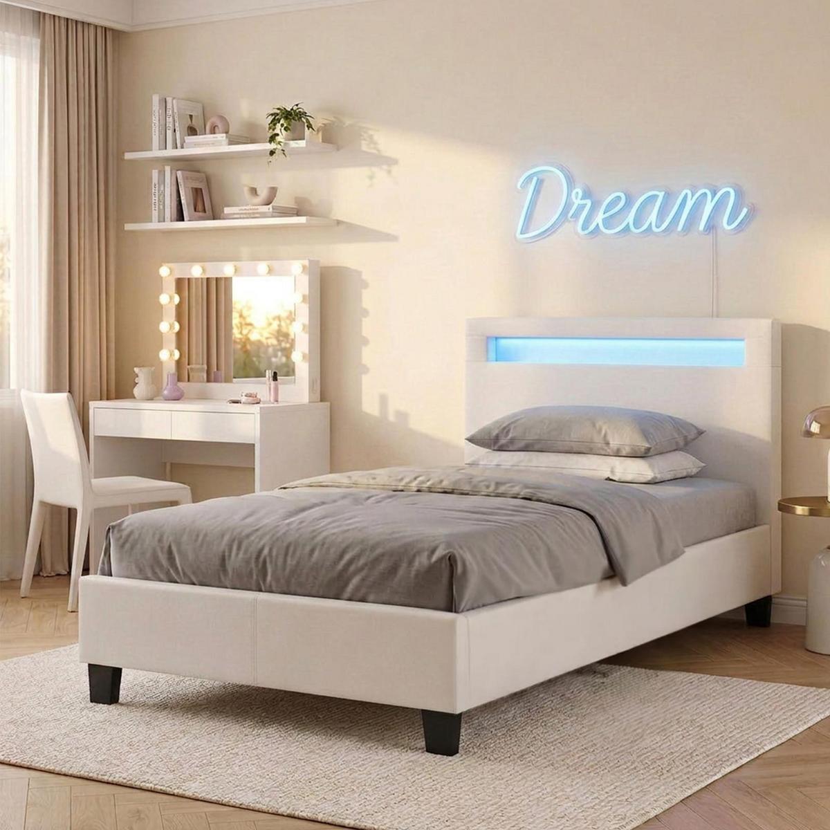 POLSTERBETT MIT LED HIMALAYA 90X200 CM - Weiß, Textil (90/200cm) - CARO-Möbel