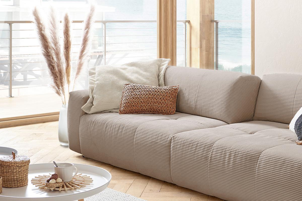 SOFA MIT SITZTIEFENVERSTELLUNG PALACE Taupe Cord Relaxfunktion - Taupe, Textil (298/74/120cm) - KAWOLA