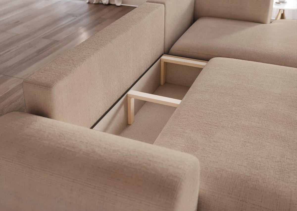 ECKSOFA BLOOM Rechts mit Schlaffunktion und Bettkasten Beige - Beige, Kunststoff/Textil (263/150cm) - Idohome