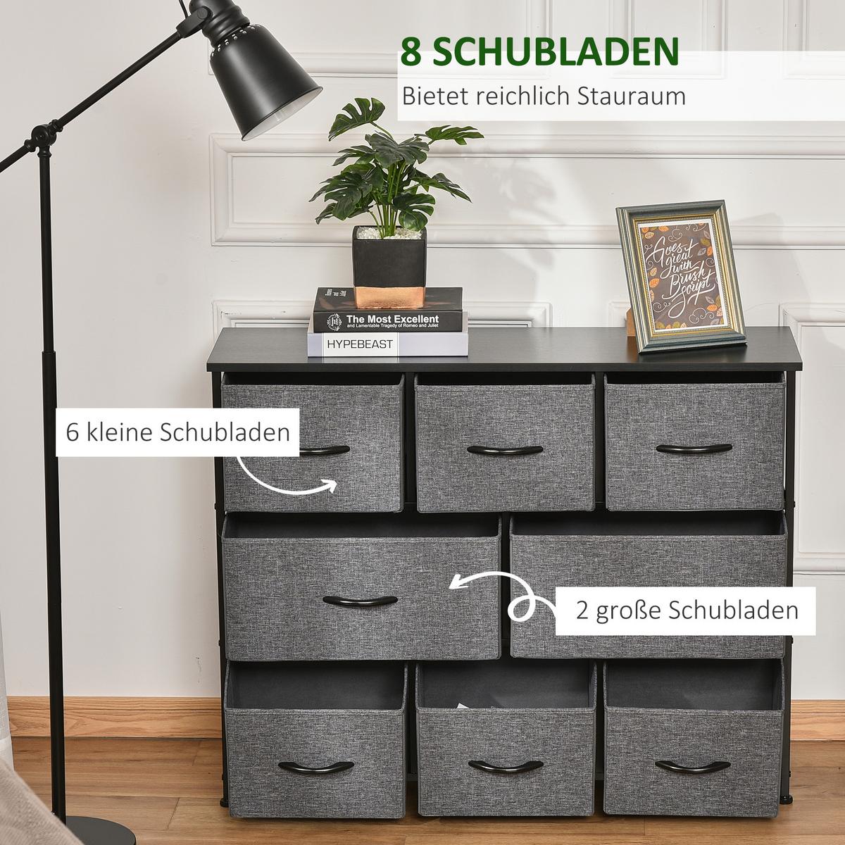 KOMMODE mit 8 Schubladen aus Stoff Modern-Design Dunkelgrau - Dunkelgrau, Textil (30/78.5/100cm) - HOMCOM
