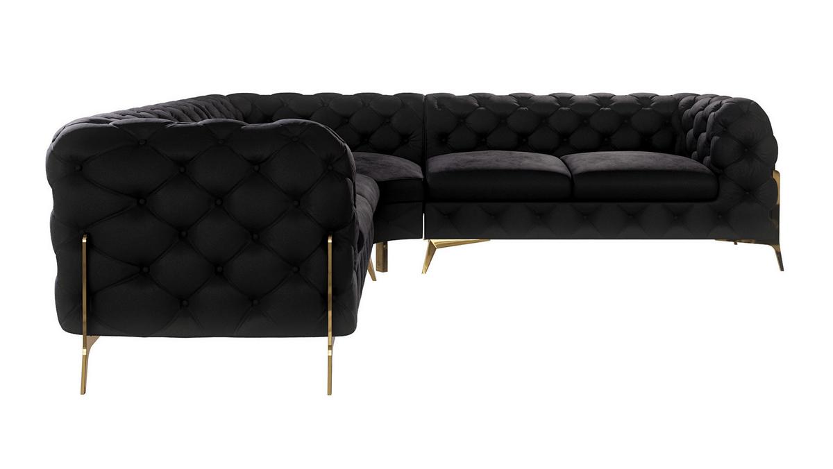 ECKSOFA Chesterfield Lexi Schwarz Samt - Goldfarben/Schwarz, Holz/Textil (264/264cm) - S-Style Möbel