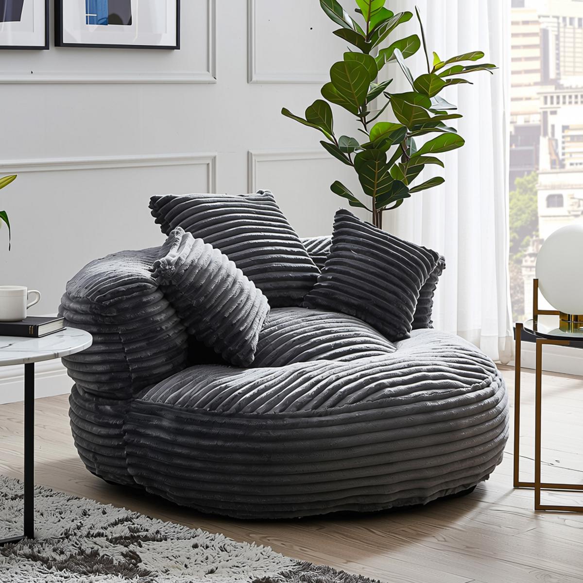 SITZSACK cord dunkelgrau mit rückenlehne & 3 kissen - Dunkelgrau, Textil (108/52/108cm) - Urban Meuble